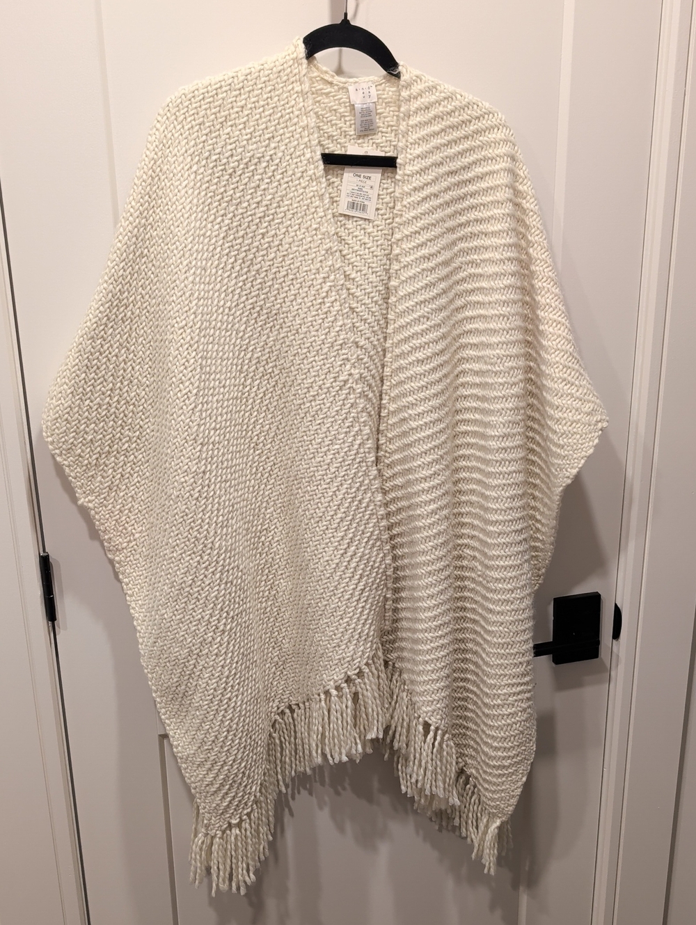 A New Day Ruana Cable Knit Open Poncho with Fringe - Cream - One Size - NWT